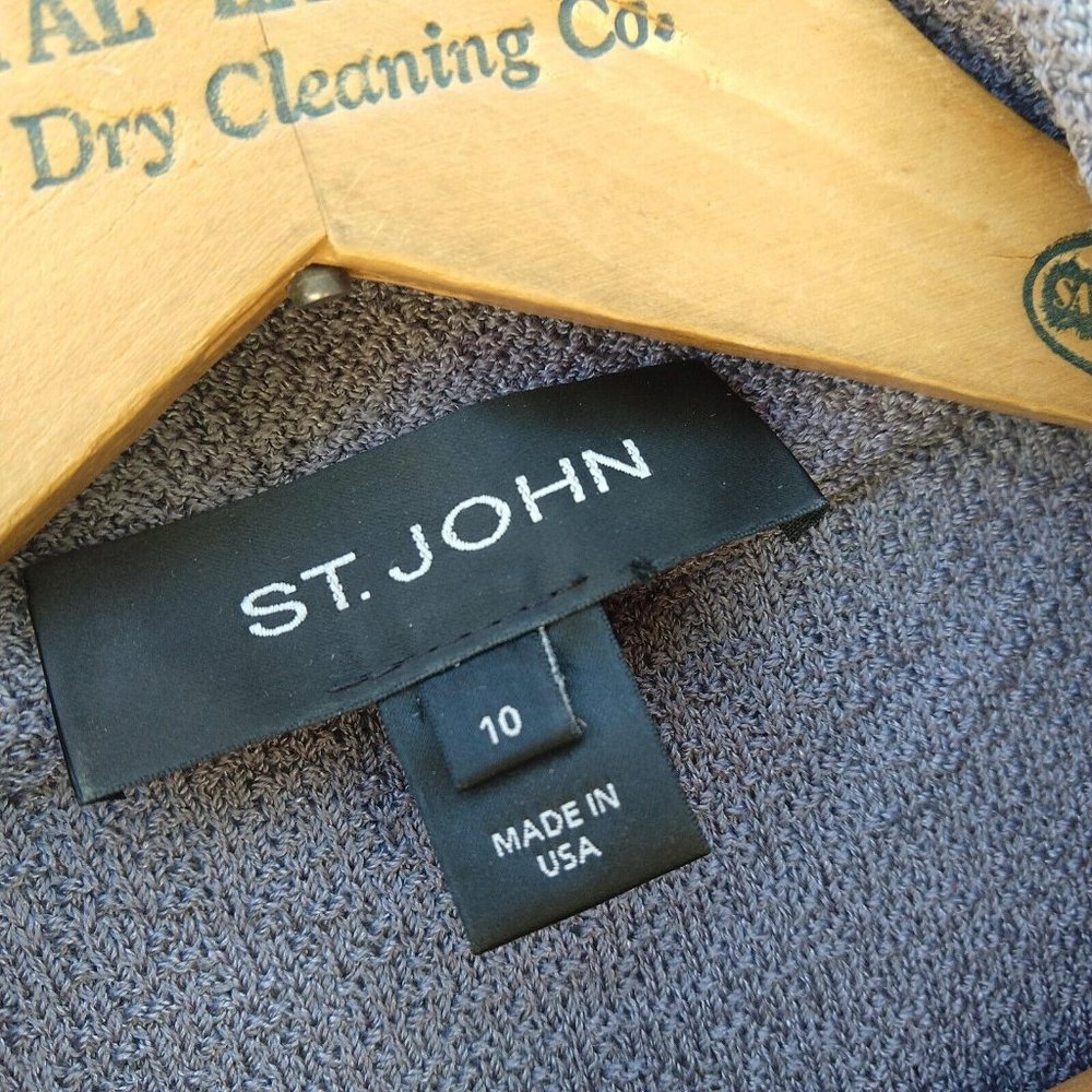 St. John Santana Knit Military Blazer Size 10 Gray Lavender Button Zip Front - Picture 7 of 10